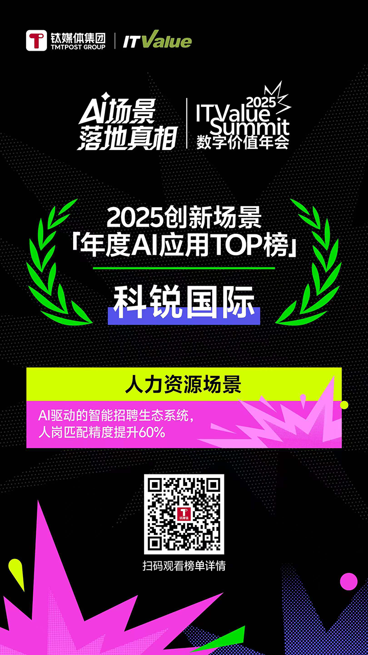 人力资源公司金年会jinnian国际的人工智能招聘匹配模型荣获钛媒体年度最佳场景实践TOP15
